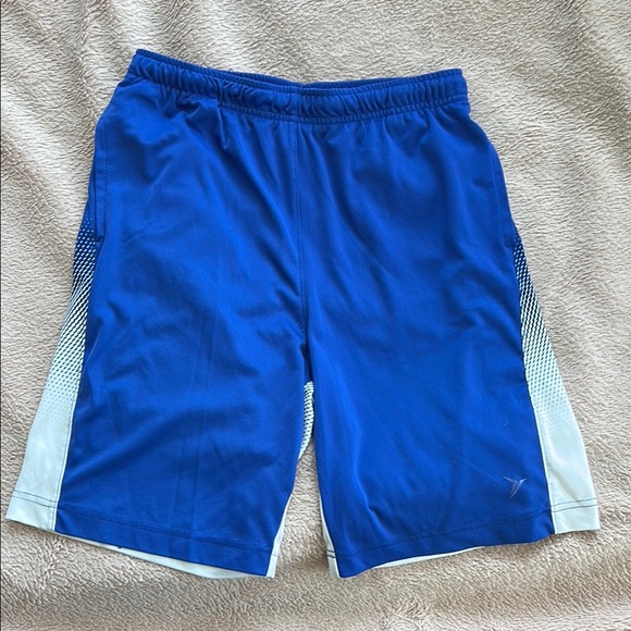Youth Kids Blue Athletic Shorts, pockets, elastic waist - Picture 1 of 5